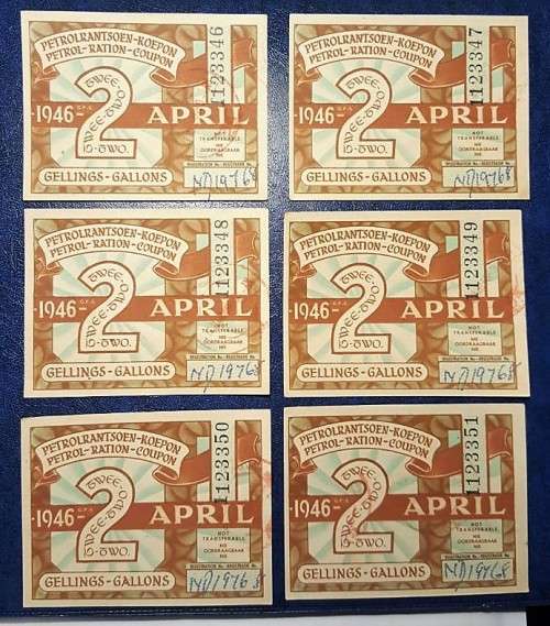 !!! 1946 PETROL-RATION-COUPON/PETROLRANTSOEN-KOEPON 2 GELLING-GALLON !!!