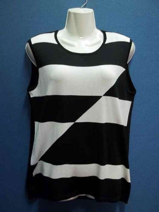 Stretch Knit Black & White Sleeveless Top - Size L * Quality Brand