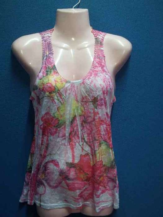 Semi-Sheer Patterned Sleeveless T-Shirt With Lace Detail - Chest 72cm