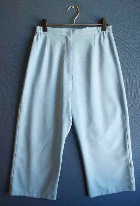 Light Blue High Waisted Pinstripe Polyester Pants - Size 36 (Waist 68cm-76cm, Hip 92cm)
