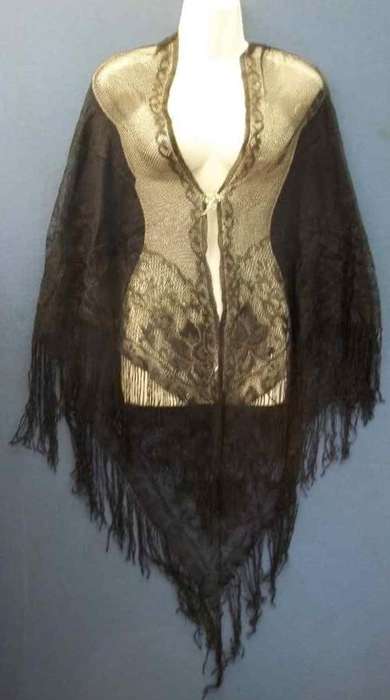 Vintage Black Shawl - One Size Fits All (Brooch Not Included)