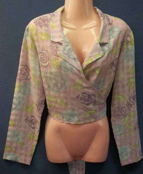 c1990's Patterned Light Purple Polyester Crossover Shirt - Size 36 * Quality Brand
