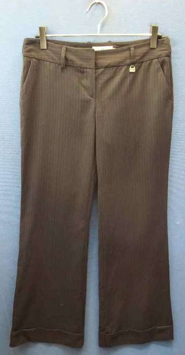 Black With Fine Stripe Polyester/Rayon/Wool Pants - Size 34 (Waist 82cm, Hip 95cm)