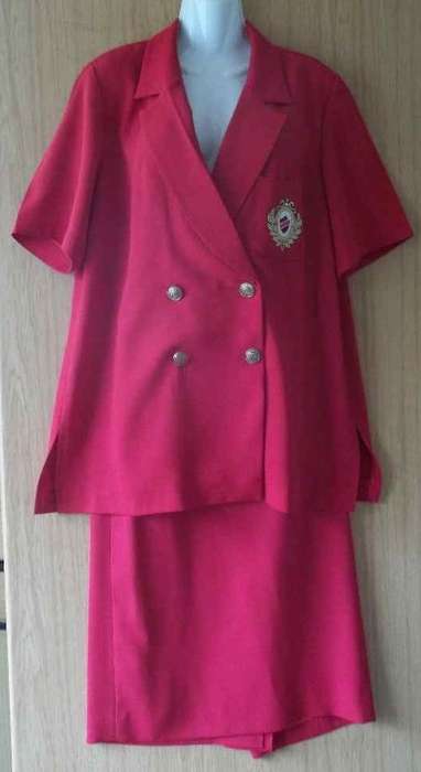 Vintage (Lined Skirt) Red Polyester Lady Ruth Reed Two Piece - Size 40
