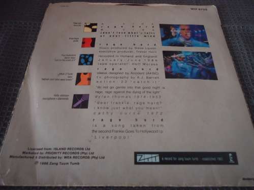 PICTURE SLEEVE FRANKIE GOES TO HOLLYWOOD "RAGE HARD" 1986 ISLAND 45 RPM 7 SINGLE
