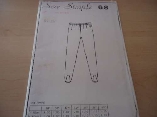 SEW SIMPLE PATTERNS NO 68  - SKI PANTS - HIP  34" OR 87 cm