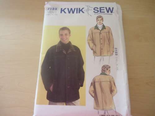 KWIK SEW PATTERN  #3123 MEN'S JACKET SIZE SMALL, MEDIUM, LARGE, XTRA LARGE & DBL XTRA LARGE-COMPLETE