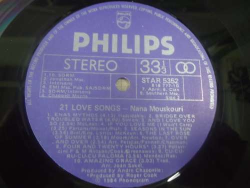 NANA MOUSKOURI- "21 LOVE SONGS"  1984 PHILIPS STEREO LP