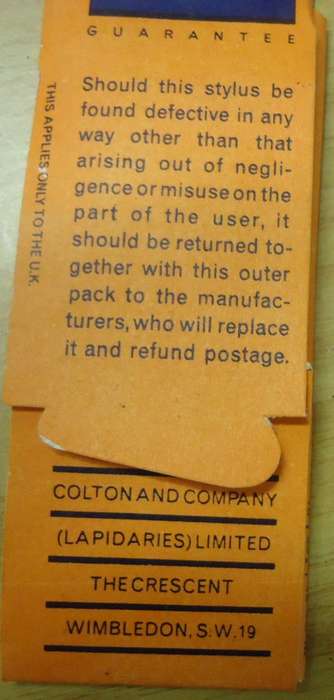 ACOS GP 65/67 LP RECORD PLAYER NEEDLE-COLTON STYLUS - 16, 33 1/3 + 45 RPM -MADE IN ENGLAND