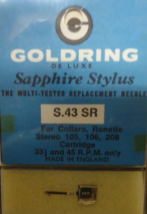 GOLDRING SAPPHIRE STYLUS S.43 SR-COLLARO RONETTE STEREO 105,106, 208 CARTRIDGE RECORD PLAYER NEEDLE