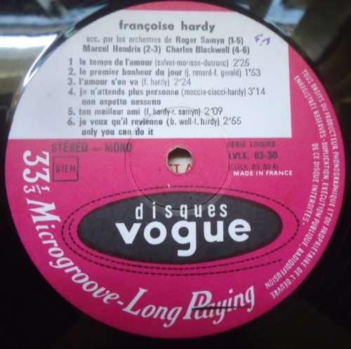 FRANCOISE HARDY - LE PALMARES - DISQUES VOGUE LP CLVLX 83 30