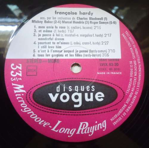 FRANCOISE HARDY - LE PALMARES - DISQUES VOGUE LP CLVLX 83 30
