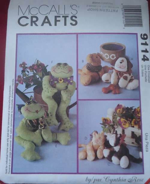 McCALLS CRAFTS PATTERNS 9114 BEAN BAG PAL DESIGNS - ONE SIZE COMPLETE & UNCUT
