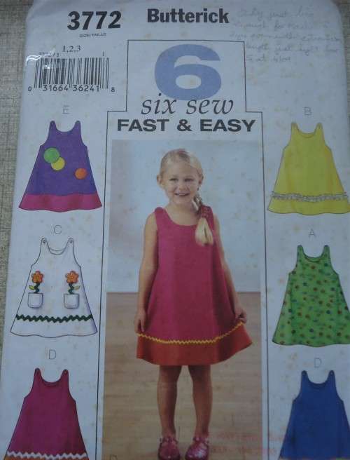BUTTERICK  PATTERN 3772 GIRL'S DRESSES  SIZES 1 + 2 + 3 YEARS COMPLETE