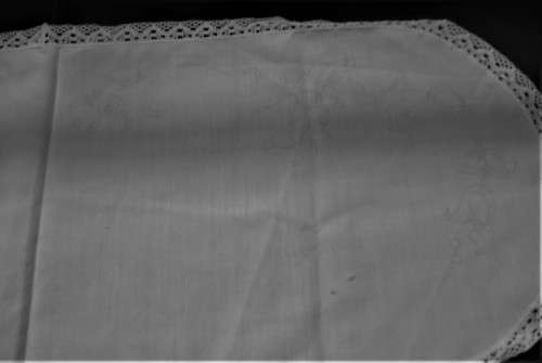 RECTANGULAR TABLE RUNNER WITH ROUNDED ENDS & LACE EDGE-READY TO BE EMBROIDERED  -80 CM L X 30 CM W