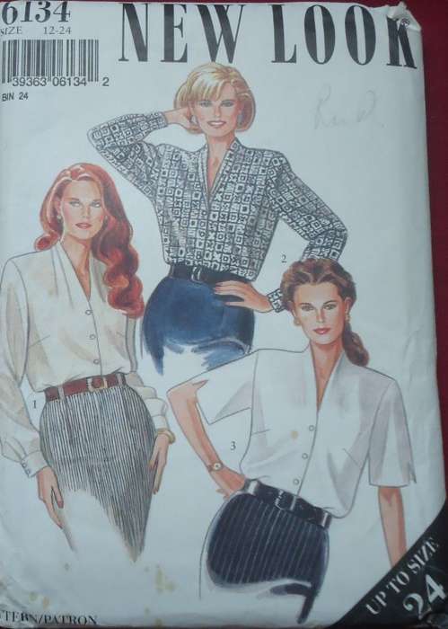 NEW LOOK PATTERNS 6134-ROLLED V NECK BLOUSE SIZES 12 - 24- LARGE SIZES COMPLETE-CUT TO 24