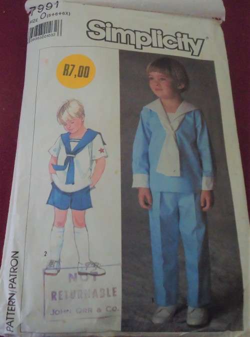 SIMPLICITY 7991 CHILDS SAILOR TOP AND PULL-ON PANTS - SIZE 5 + 6 + 6X YEARS COMPLETE