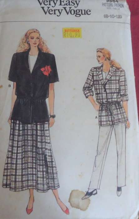 VERY EASY VOGUE PATTERNS 9884 JACKET, SKIRT & PANTS SIZE  8 + 10 + 12 COMPLETE-MOSTLY UNCUT