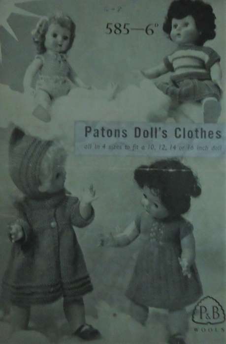 PATONS #585 DOLL`S CLOTHES-VEST, DRESS, SWEATER. PILCH & SKIRT TO FIT 4 SIZES  10` + 12` + 14` + 16`