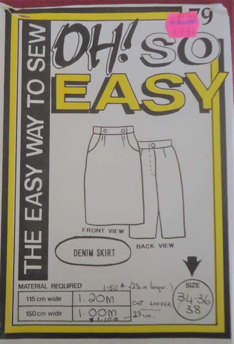 OH SO EASY  PATTERN # 79 DENIM SKIRT  SIZES 34` + 36` + 38` COMPLETE
