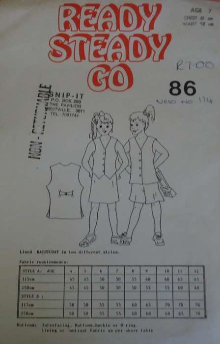READY-STEADY-GO PATTERN - NUMBER 86 - WAISTCOAT IN 2 STYLES- AGE 7