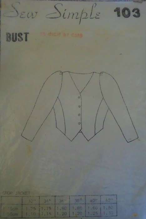 SEW SIMPLE PATTERNS #103 CROP JACKET SIZES 38` or 97 cm COMPLETE