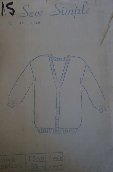 SEW SIMPLE PATTERNS #15 CARDIGAN SIZE 38 OR 97 CMS