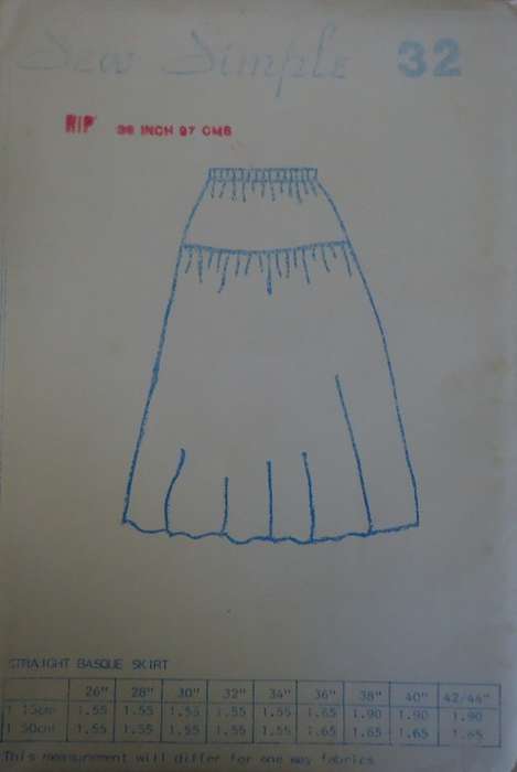 SEW SIMPLE PATTERNS #32 STRAIGHT BASQUE SKIRT SIZE 38" OR 97 CM
