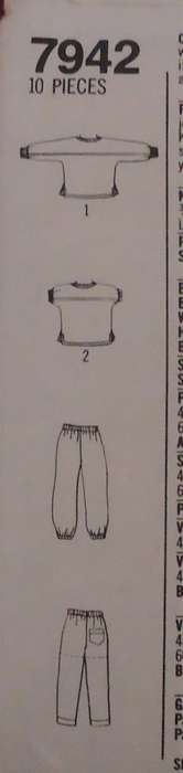SIMPLICITY PATTERNS 7942 KIDS T SHIRT-PANTS-SHORTS SIZE AA = 2 - 4 YEARS COMPLETE