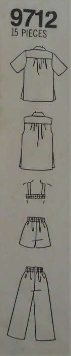 SIMPLICITY PATTERNS 9712 PANTS-SHORTS-BANDEAU-LOOSE FITTING SHIRT SIZE A = 6 - 16  COMPLETE