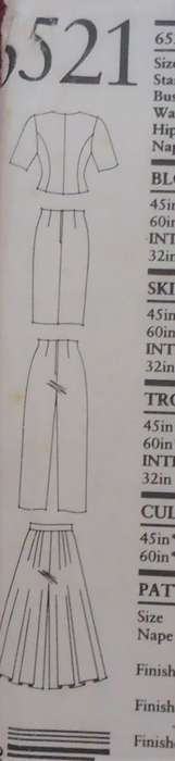 NEW LOOK PATTERNS 6521 TOP-PANTS-CULOTTES & SPLIT SKIRT  SIZE 8 - 20 COMPLETE