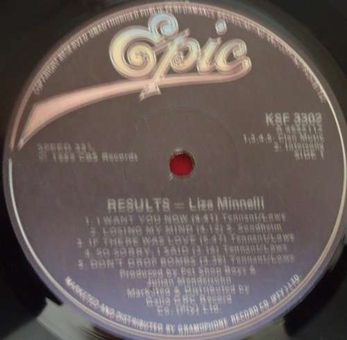 LIZA MINNELLI - RESULTS - 1989 EPIC VINYL LP -KSF 3302 - PRODUCED BY THE PET SHOP BOYS