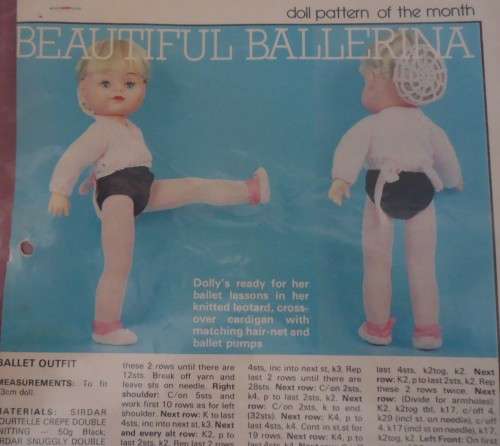 LIVING & LOVING MAY 1978 - BEAUTIFUL BALLERINA - BALLET LEOTARD, WRAP AROUND, & TIGHTS -43 CM DOLL