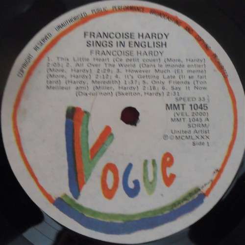 FRANCOIS HARDY IN ENGLISH -1980 VOGUE VINYL LP MMT 1045 - VERY CLEAN