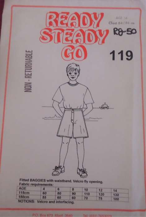 READY-STEADY-GO PATTERN-NUMBER 119 FITTED BAGGIES AGE 14 YEARS CHEST 84/86 CM