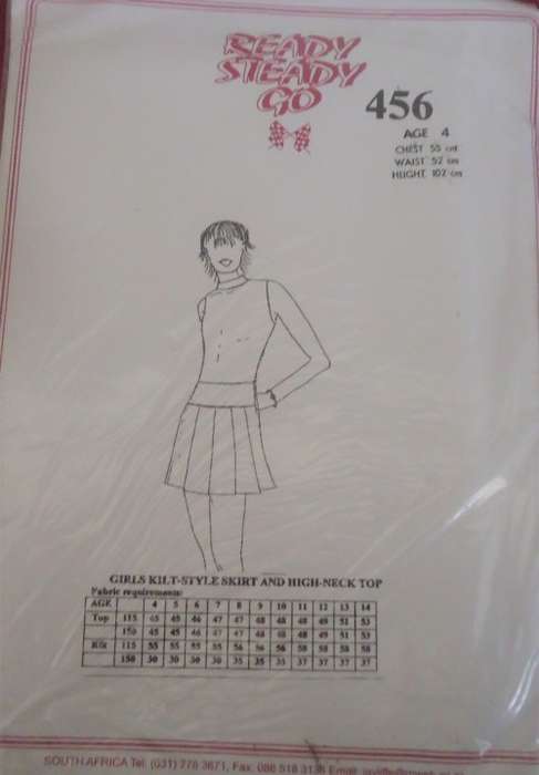 READY-STEADY-GO PATTERN NUMBER 456 GIRL`S KILT STYLE SKIRT & HIGH NECK TOP SIZE 6 YRS CHEST 59 CM