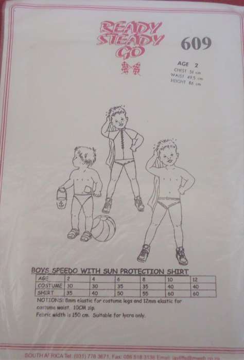 READY-STEADY-GO PATTERN-NUMBER 609 BOY`S SPEEDO AGE 2 -CHEST 51 CM