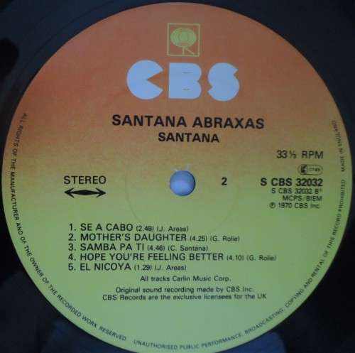 SANTANA - ABRAXAS - UK ISSUE 1970 CBS VINYL  LP - CBS 32032