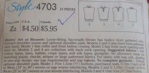 STYLE 4703 SET OF BLOUSES SIZE 8-10-12 COMPLETE