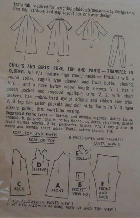 VINTAGE SIMPLICITY 5217 GIRLS TOP-PANTS-ROBE WITH TRANSFER SIZE 2 YEARS COMPLETE