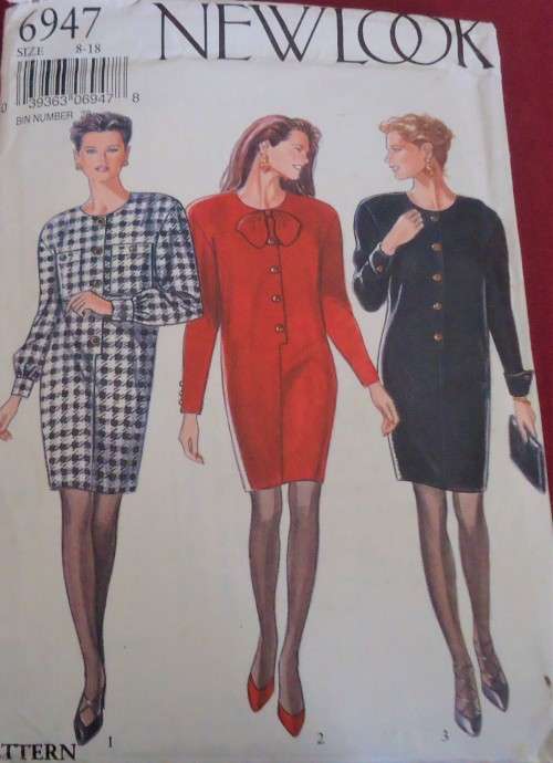 NEW LOOK PATTERN 6947 FRONT BUTTON DRESS -6 SIZES IN ONE 8-18 COMPLETE