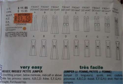BUTTERICK PATTERN 6334 SET OF PINAFORE DRESSES SIZE12-14-16 COMPLETE-UNCUT-F/FOLDED