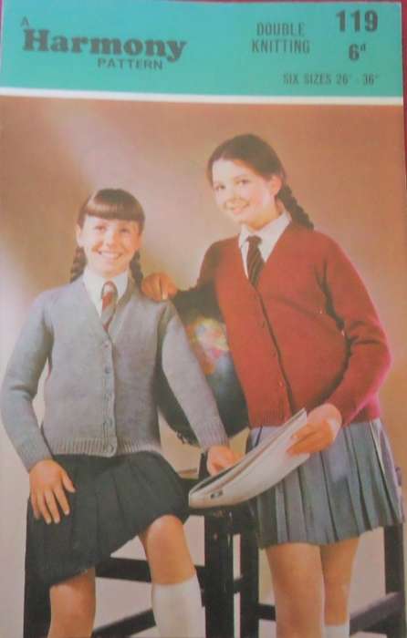 A HARMONY PATTERN #119  -  V NECK CARDIGANS -TO FIT  26 - 36`