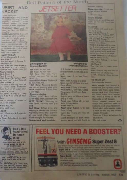 JETSETTER  -SKIRT & JACKET -  TO FIT 43 CM DOLL- LIVING & LOVING AUGUST 1983