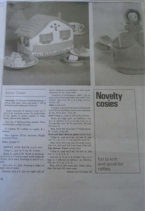 NOVELTY COSIES - SWISS CHALET-BO-PEEP-FLOWER BASKET - PHOTOCOPY