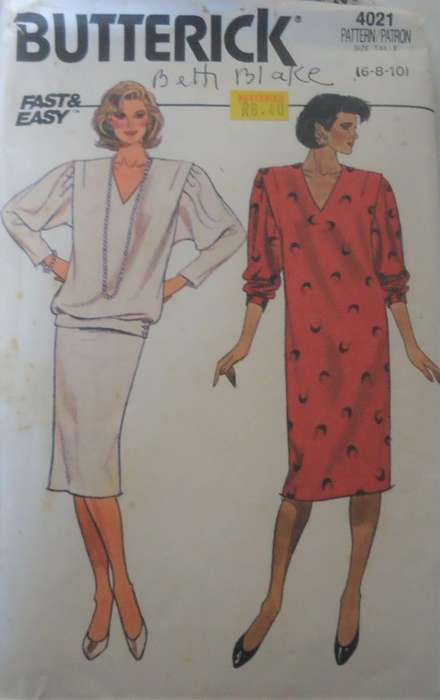 BUTTERICK 4021 DRESS-TOP-SKIRT SIZE 6-8-10 COMPLETE