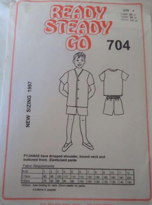 READY-STEADY-GO PATTERN-#704 PJS  AGE 9 YEARS CHEST 67 CM