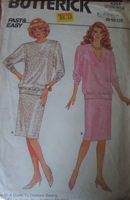 BUTTERICK PATTERN 4358 PULLOVER BLOUSE & SKIRT  SIZE 8 + 10 + 12 - COMPLETE