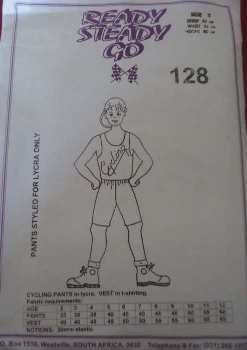 READY-STEADY-GO PATTERN-128 CYCLING VEST & SHORTS  SIZE 3 YRS CHEST 53 CM