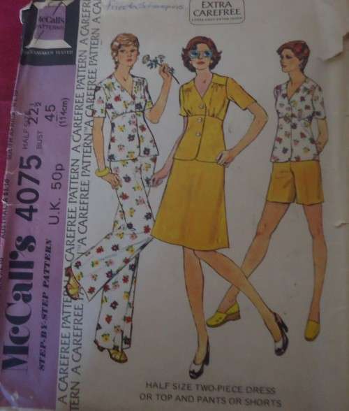 McCALL'S  4075 TWO-PIECE DRESS-TOP-PANTS-SHORTS SIZE 22 1/2 BUST 45" COMPLETE